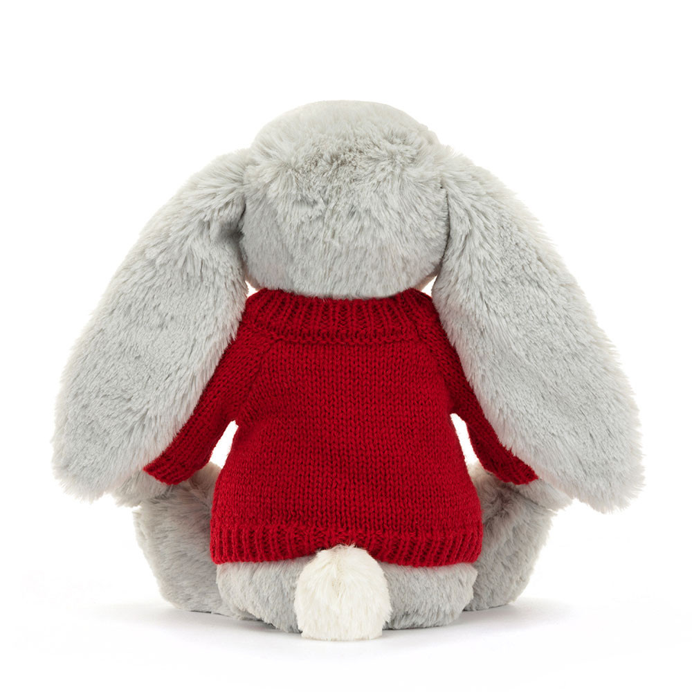 Bashful Shimmer Bunny with Personalised Red Jumper - Official Jellycat