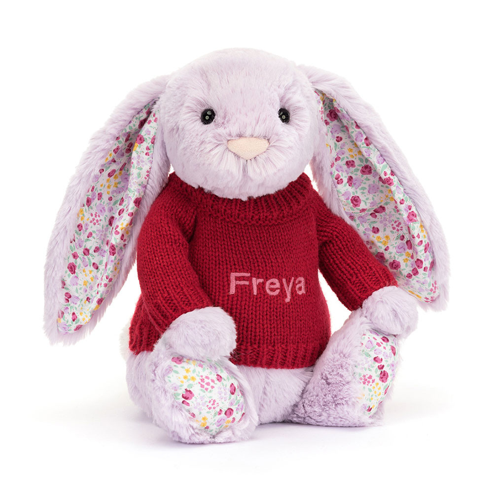 Blossom Jasmine Bunny with Personalised Red Jumper - Official Jellycat