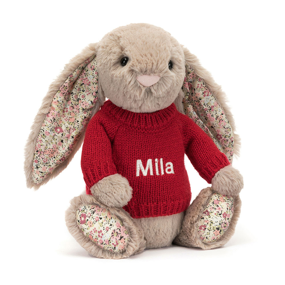 Blossom Bea Beige Bunny with Personalised Red Jumper - Official