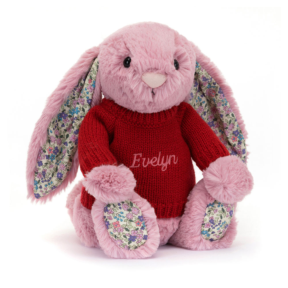 Blossom Tulip Bunny with Personalised Red Jumper - Official Jellycat