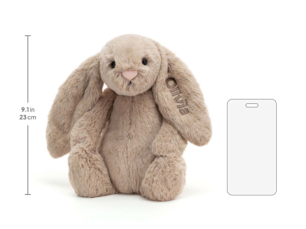 Personalized Bashful Beige Bunny Medium, size chart