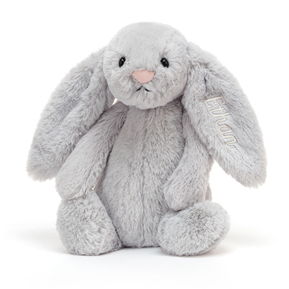 Personalised Bashful Silver Bunny Medium, View 4