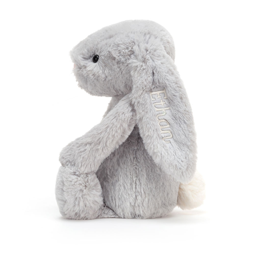 Personalised Bashful Silver Bunny Medium, View 1