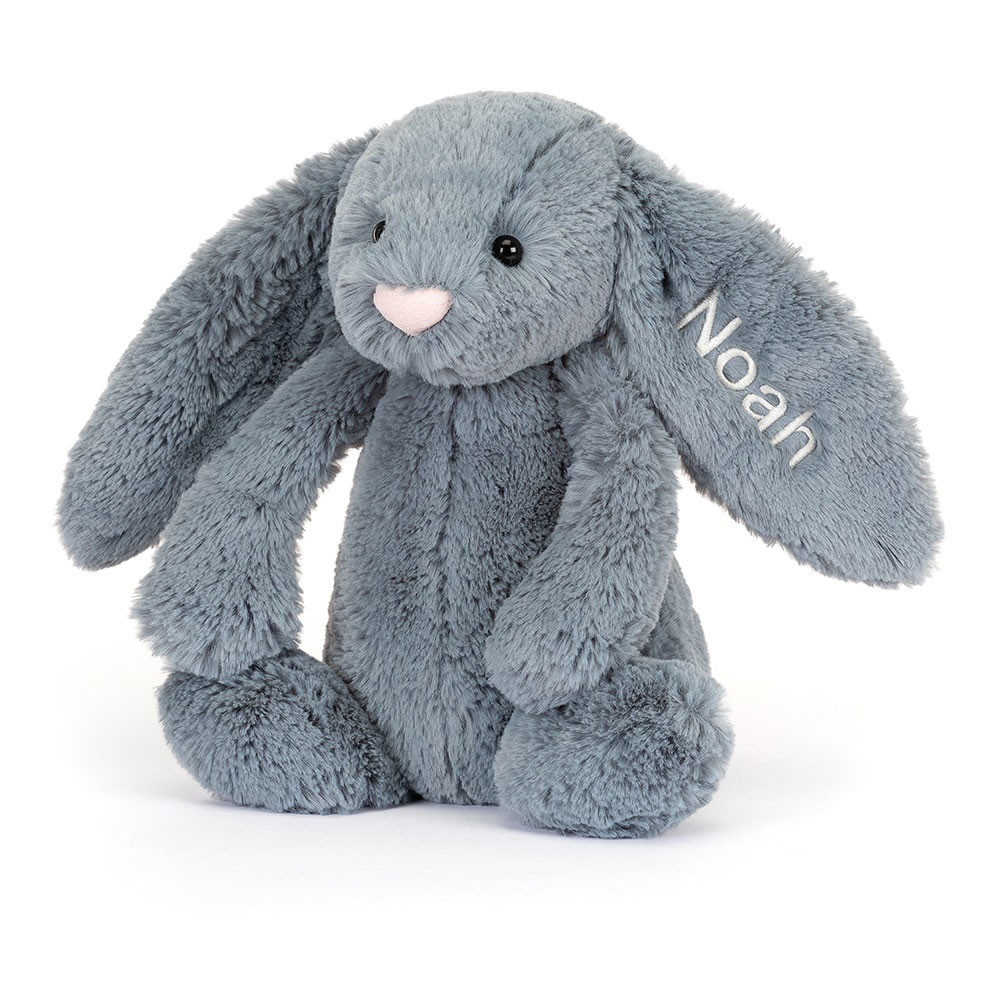 新品タグ付き ジェリーキャットBashful Dusky Blue Bunny Personalised Bashful Dusky Blue Bunny Medium - Official Jellycat