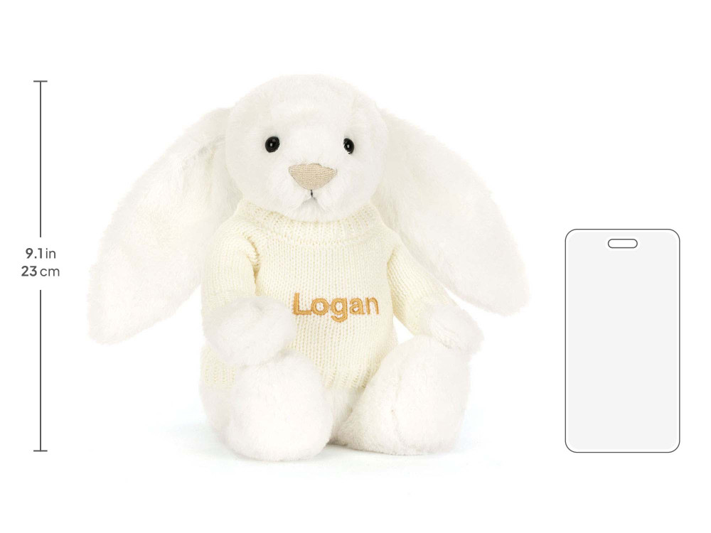 Bashful Luxe Bunny Luna with Personalized Cream Jumper, size chart
