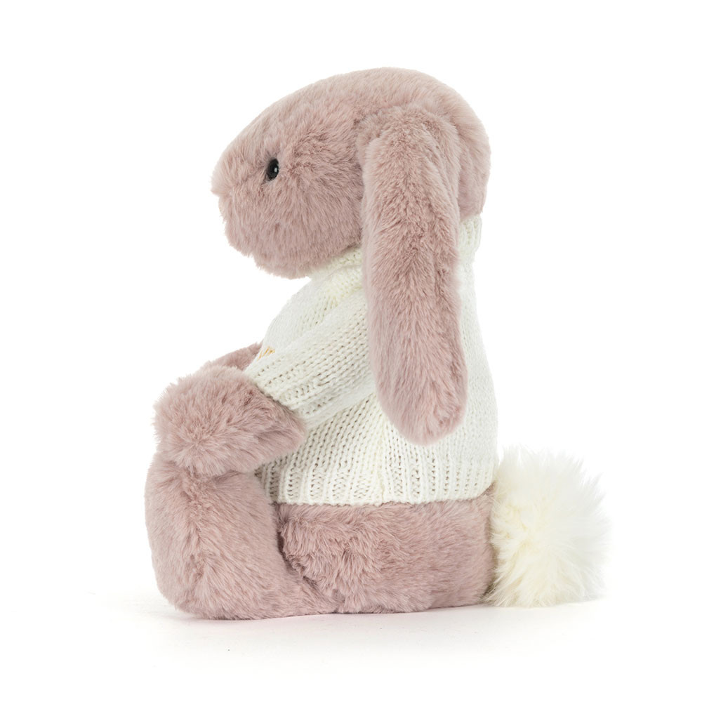 Bashful Luxe Bunny Rosa with Personalised Cream Jumper, View 3