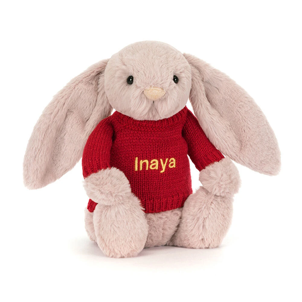 Bashful Luxe Bunny Rosa with Personalised Red Jumper, Main View