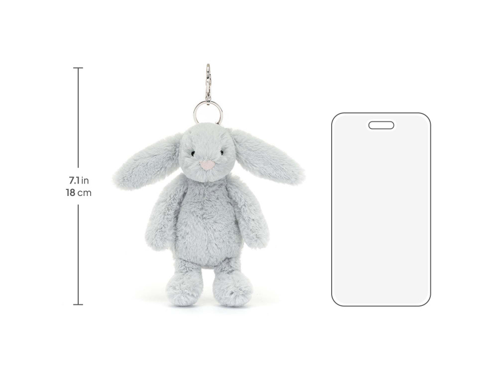 Bashful Silver Bunny Bag Charm, size chart