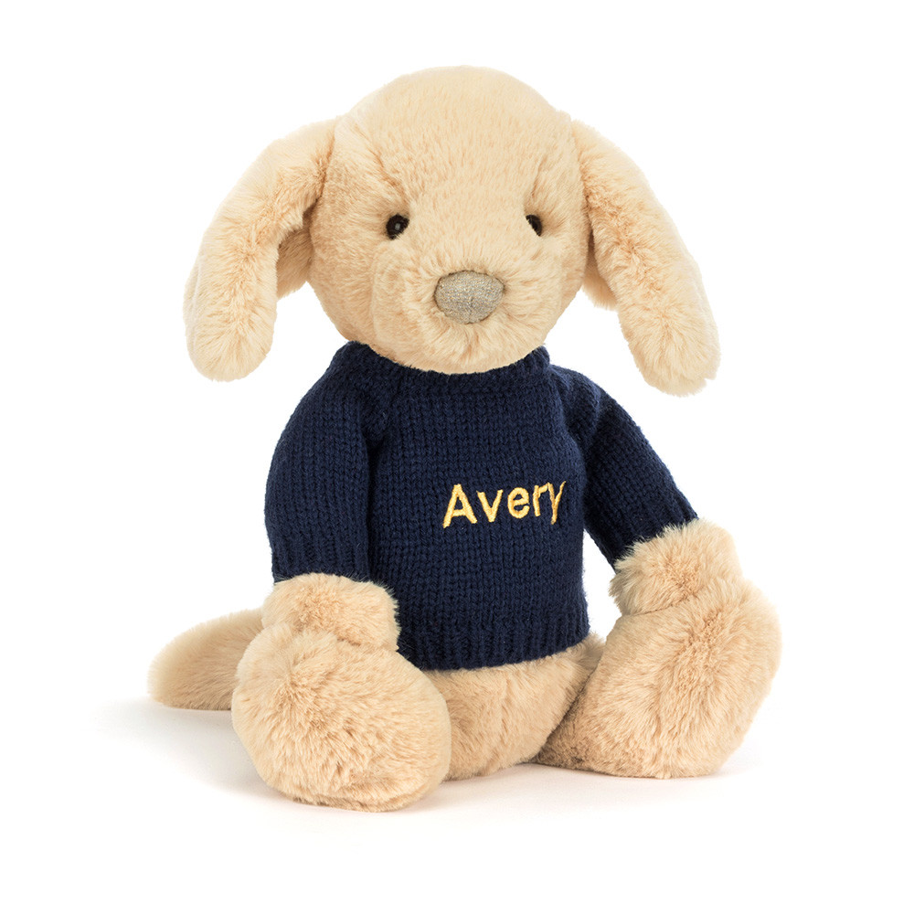 Bashful Luxe Puppy Orlando with Personalised Navy Jumper, Main View
