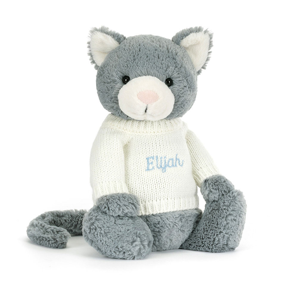 Bashful Kitten with Personalised Cream Jumper, Main View