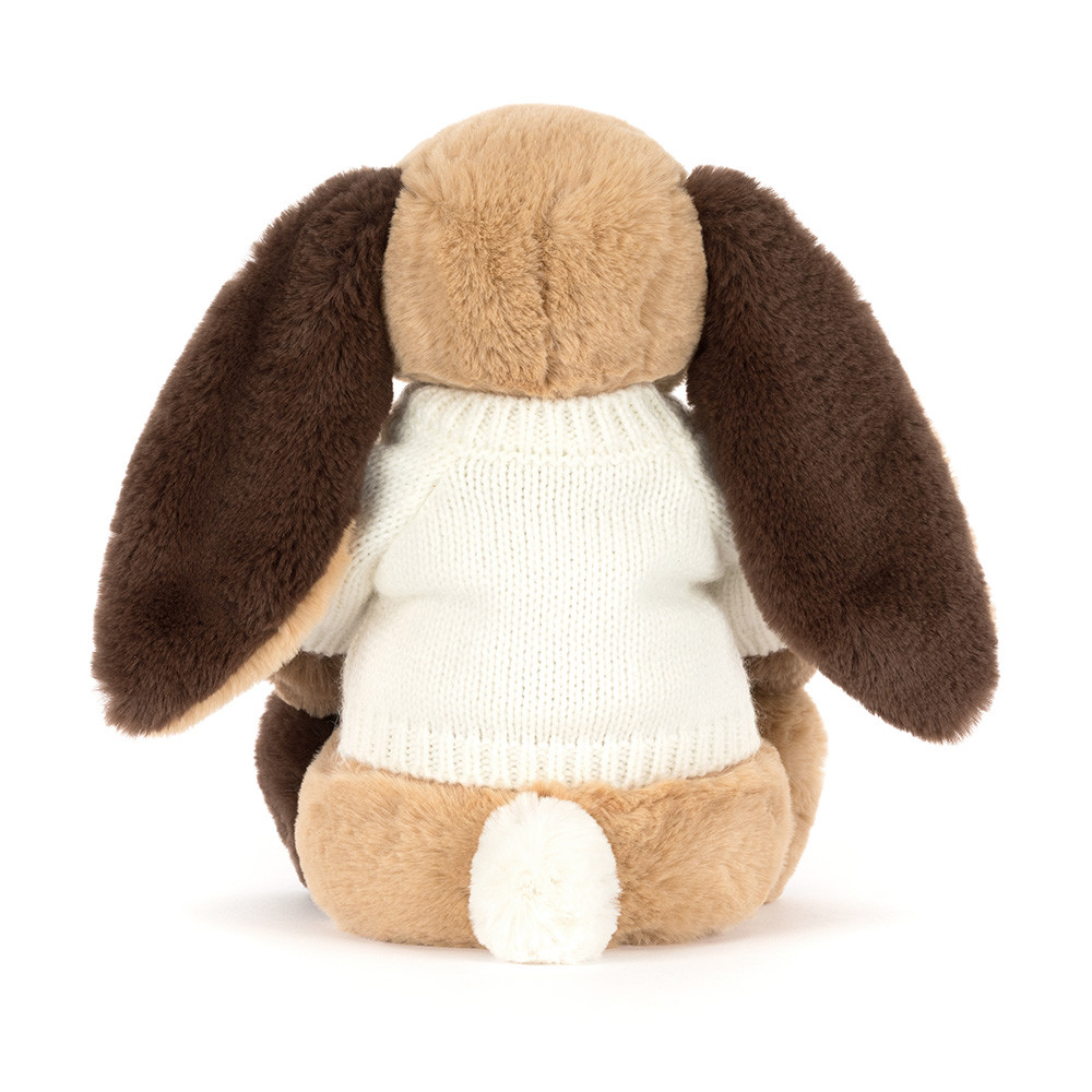 Bashful Patchwork Brown Bunny with Personalised Cream Jumper, View 3