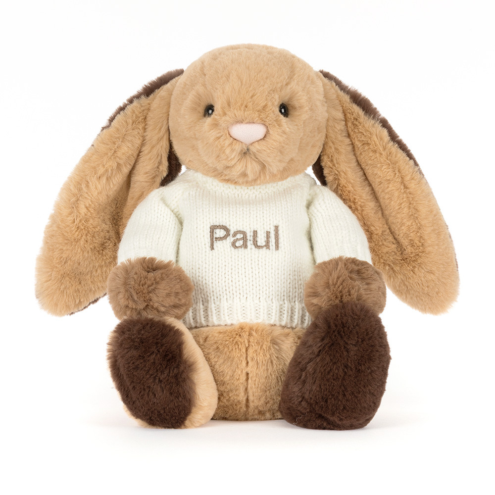 Bashful Patchwork Brown Bunny with Personalised Cream Jumper, View 4