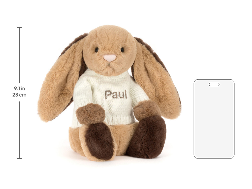 Bashful Patchwork Brown Bunny with Personalized Cream Jumper size chart