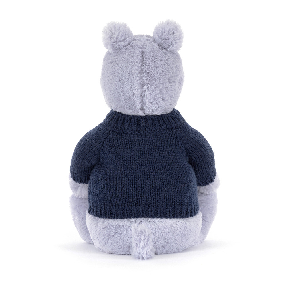 Bashful Hippo with Personalised Navy Jumper - Official Jellycat