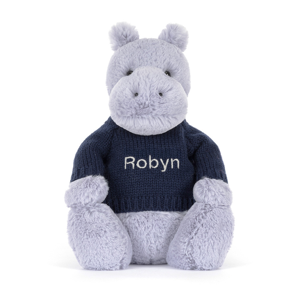 Bashful Hippo with Personalised Navy Jumper, View 4
