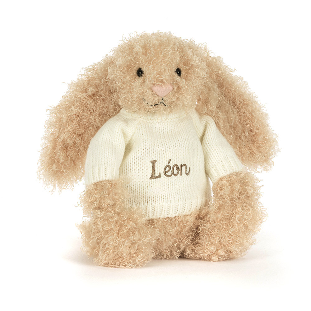 Bashful Bunny Curly with Personalised Cream Jumper, Main View