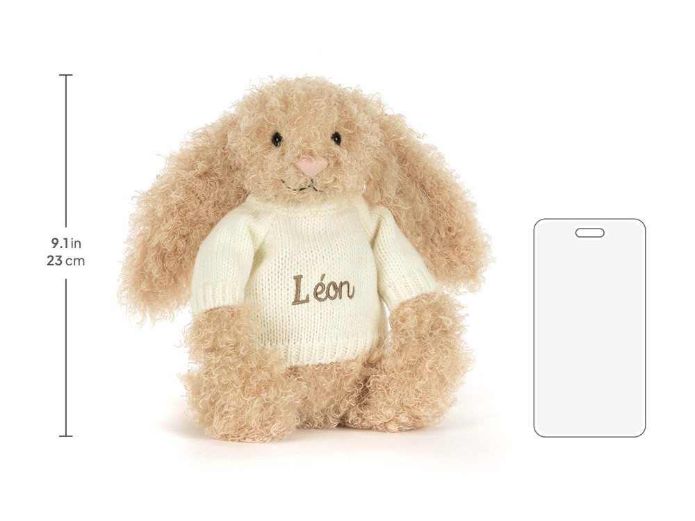 Bashful Luxe Bunny Curly with Personalized Cream Jumper size chart