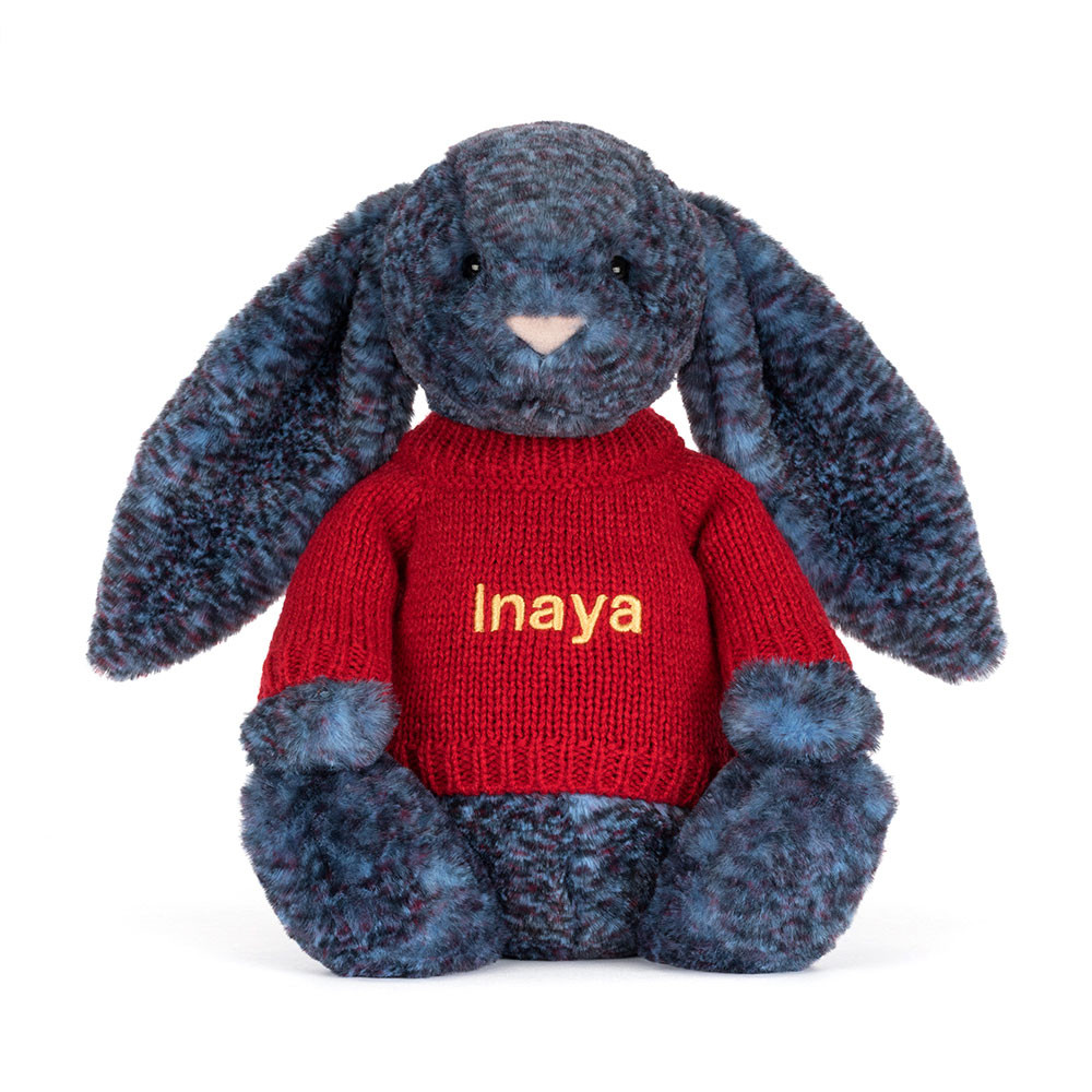 Hopscone Luxe Bunny with Personalised Red Jumper - Official Jellycat