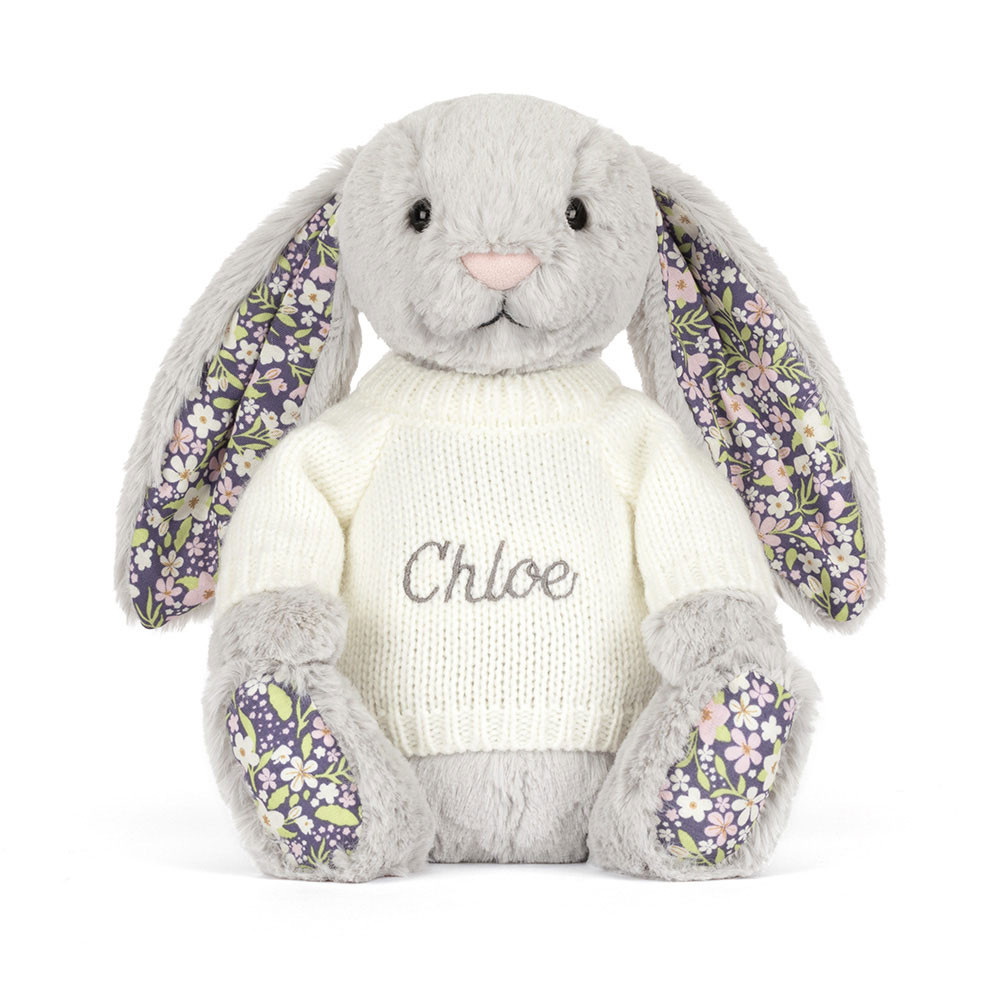 Blossom Silver Bunny 'Bloom' with Personalised Cream Jumper, View 4