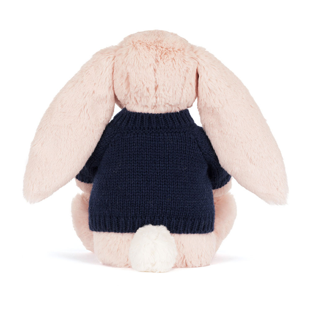 Blossom Blush Bunny 'Cherry' with Personalised Navy Jumper, View 3