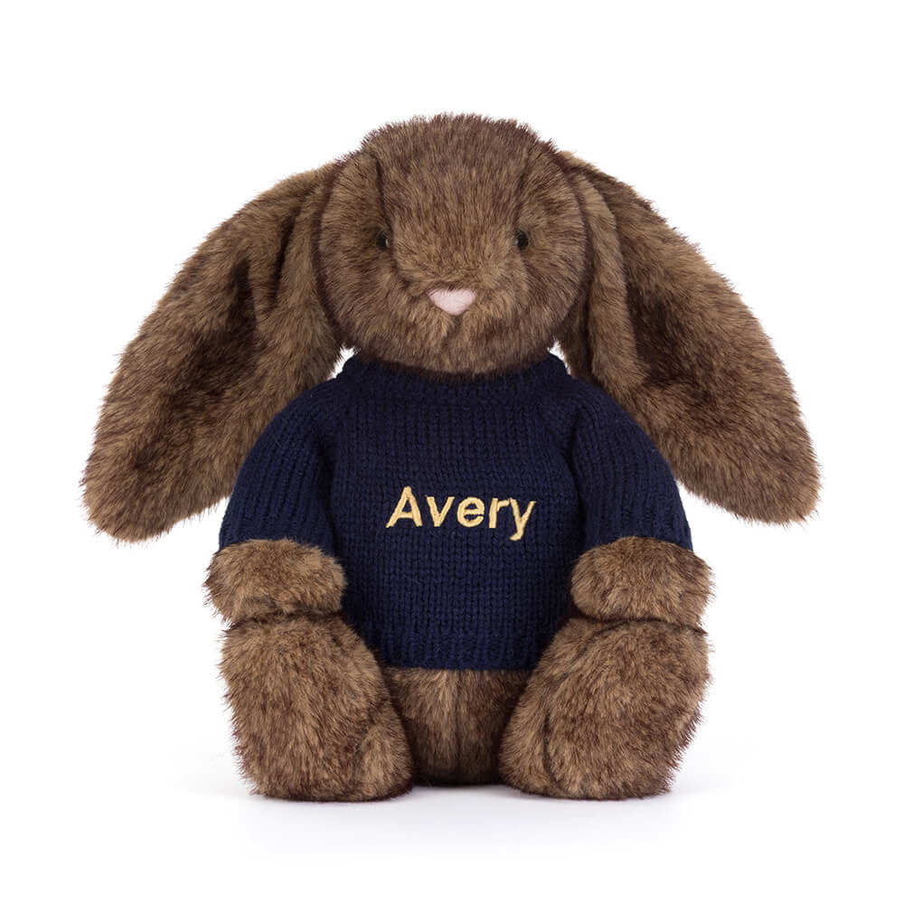 Hoppleston Luxe Bunny with Personalised Navy Jumper - Official