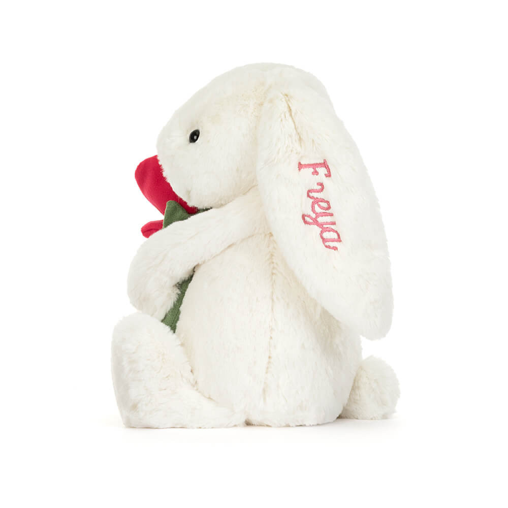 Personalised Cream Bunny with Rose - Official Jellycat