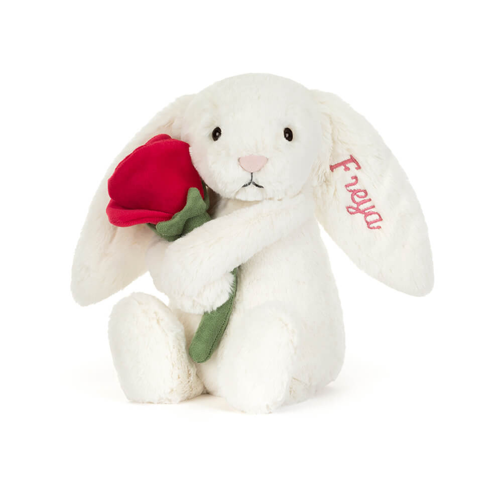 Personalised Cream Bunny with Rose - Official Jellycat