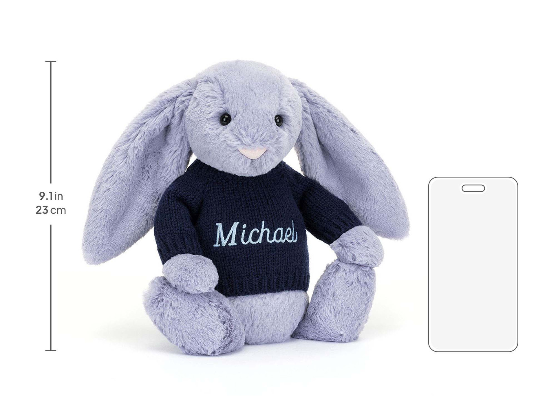 Bashful Viola Bunny with Personalised Navy Jumper - Official Jellycat