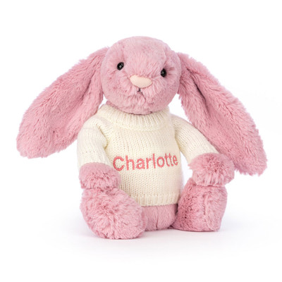Bashful Tulip Pink Bunny with Personalised Cream Jumper, View 4