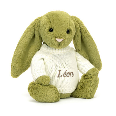 Bashful Moss Bunny with Personalised Cream Jumper , View 4