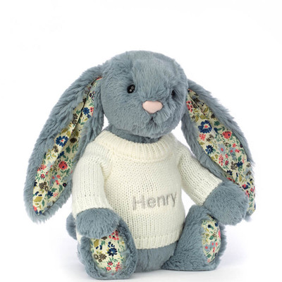 Blossom Dusky Blue Bunny with Personalised Cream Jumper, View 4