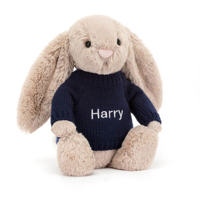Bashful Beige Bunny with Personalised Navy Jumper, View 4