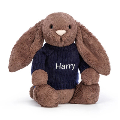 Bashful Fudge Bunny with Personalised Navy Jumper, View 4