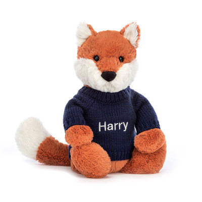 Bashful Fox Cub with Personalised Navy Jumper, View 4