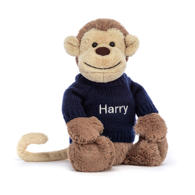 Bashful Monkey with Personalised Navy Jumper, View 4