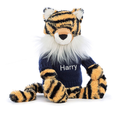 Bashful Tiger with Personalised Navy Jumper, View 4