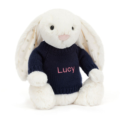Bashful Twinkle Bunny with Personalised Navy Jumper, View 4