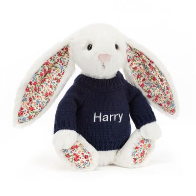 Blossom Cream Bunny with Personalised Navy Jumper, View 4