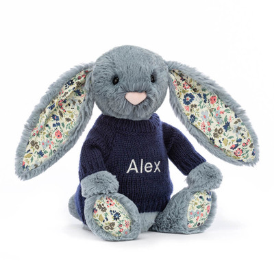 Blossom Dusky Blue Bunny with Personalised Navy Jumper, View 4