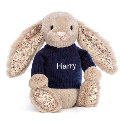 Blossom Bea Beige Bunny with Personalised Navy Jumper, View 4