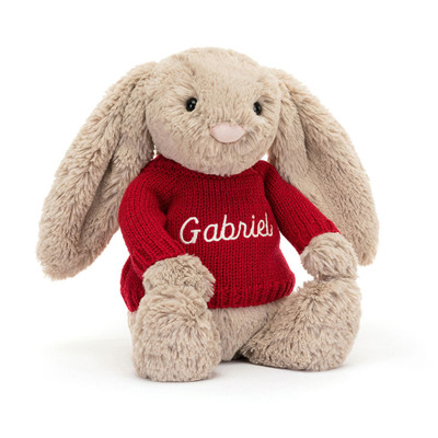 Bashful Beige Bunny with Personalised Red Jumper, View 4