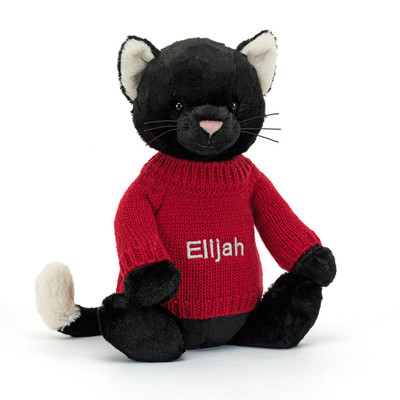 Bashful Black Kitten with Personalised Red Jumper, View 4