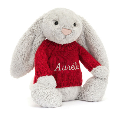 Bashful Silver Bunny with Personalised Red Jumper, View 4