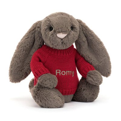 Bashful Truffle Bunny with Personalised Red Jumper, View 4