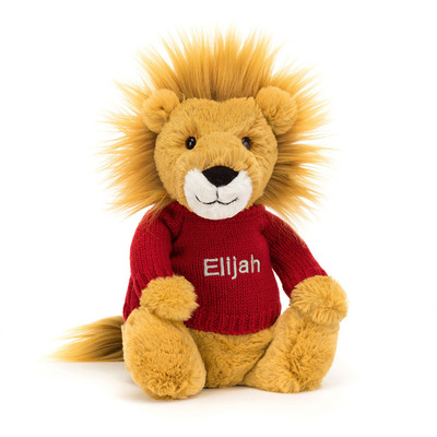 Bashful Lion with Personalised Red Jumper, View 4