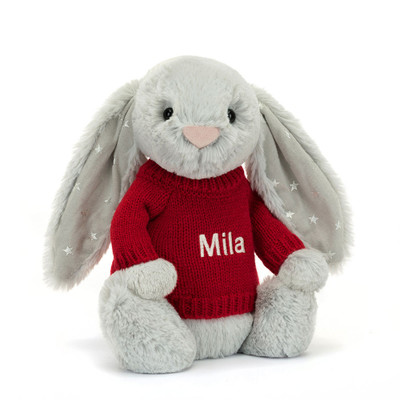 Bashful Shimmer Bunny with Personalised Red Jumper, View 4