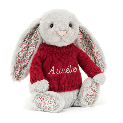Blossom Silver Bunny with Personalised Red Jumper, View 4