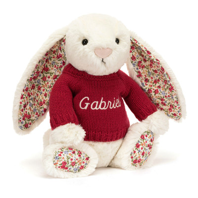 Blossom Cream Bunny with Personalised Red Jumper, View 4