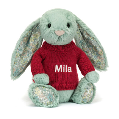 Blossom Sage Bunny with Personalised Red Jumper, View 4