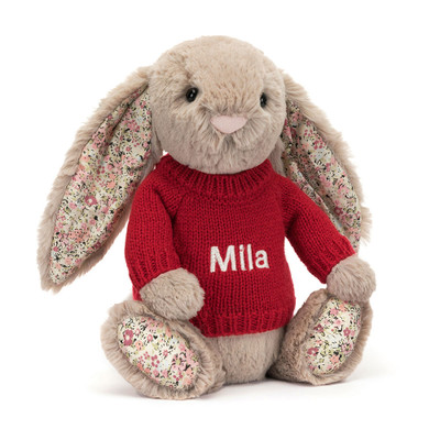 Blossom Bea Beige Bunny with Personalised Red Jumper, View 4